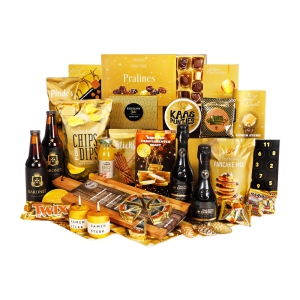 Kerstpakket met snijplanken Houten snijplank in een uitgebreid kerstpakket