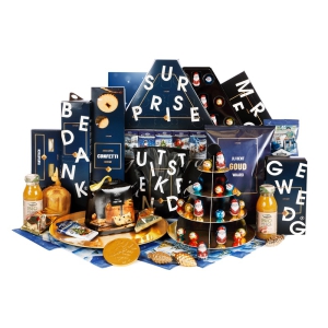 Kerstpakketten blauw Kerstpakketten assortiment voornamelijk bestaande uit blauwe artikelen